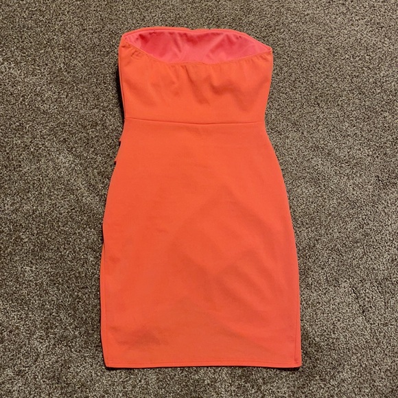 Faux Wrap Mini Dress (Coral) - Picture 2 of 3